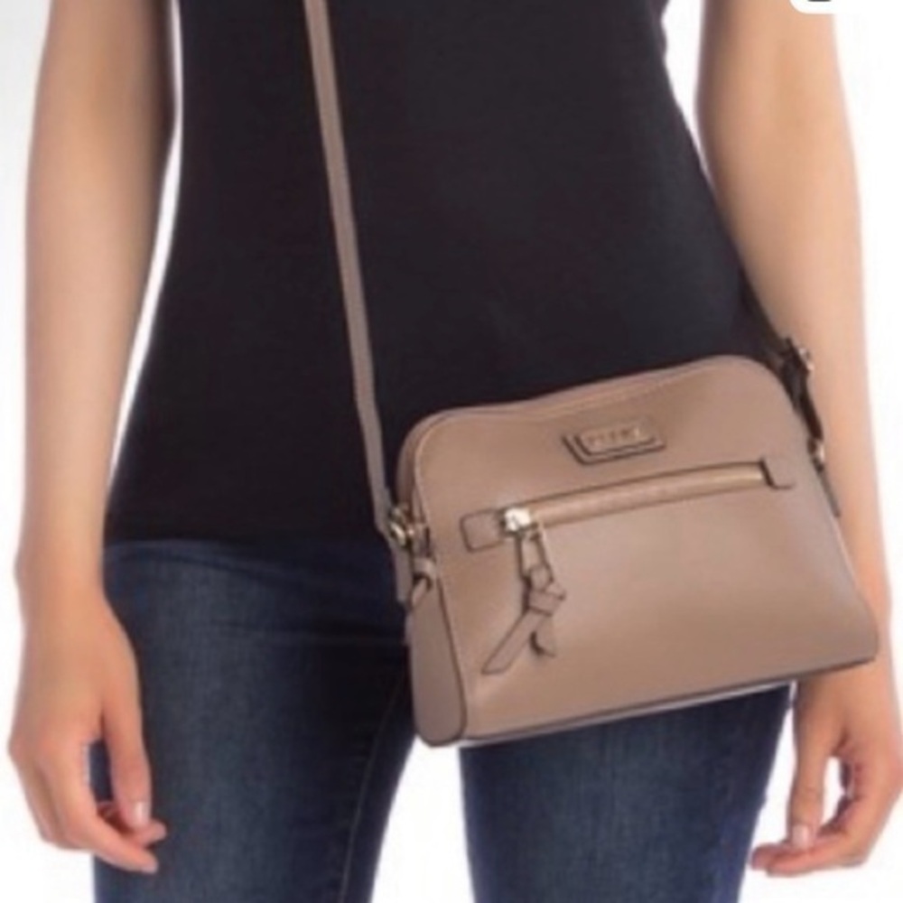 LODIS Charlotte Taupe Tan Pebbled Leather Crossbody Purse